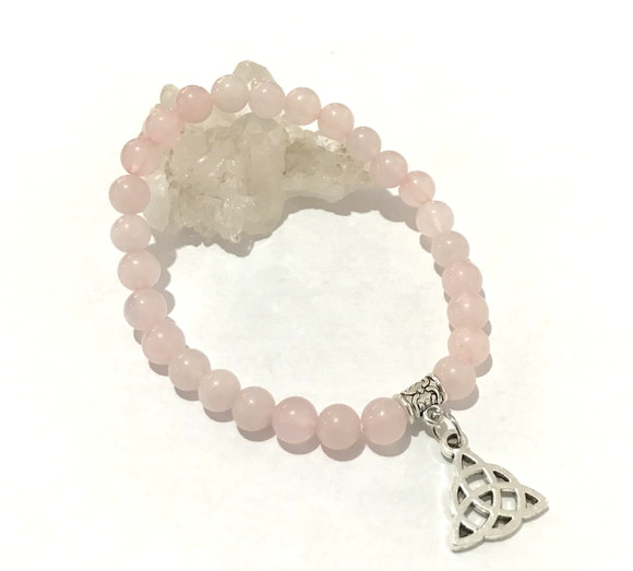 Pulseira Japamala 27 Contas Quartzo Rosa e Triquetra