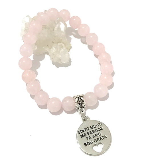 Pulseira Japamala 21 contas quartzo rosa pingente ho'oponopo