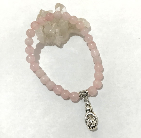 Pulseira Japamala 27 contas Quartzo rosa e mão de buda