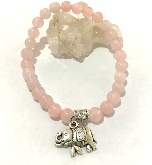 Pulseira Japamala 27 Contas Quartzo Rosa e Elefante