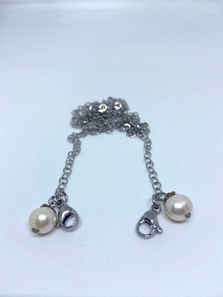 Salva Máscara , Cordão Colar em Aço Inox e Pérolas