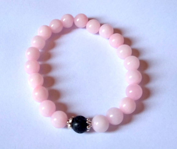 Pulseira Japamala 21 Contas Quartzo Rosa e Lava Vulcanica