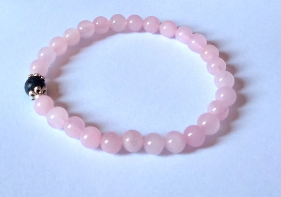 Pulseira Japamala 27 Contas Quartzo Rosa e Lava Vulcanica