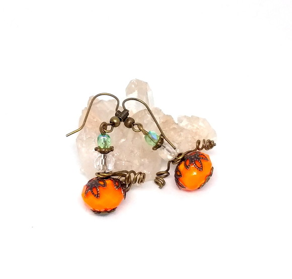 Brinco Ouro Velho com Cristal Laranja