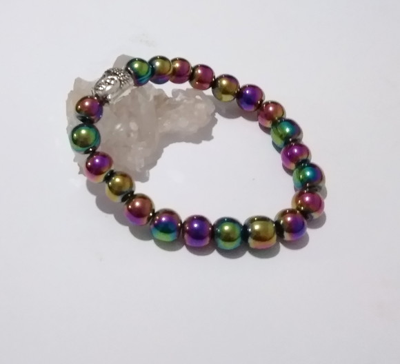 Pulseira Japamala unissex com hematitas iridisadas 21 contas - Imagem 2