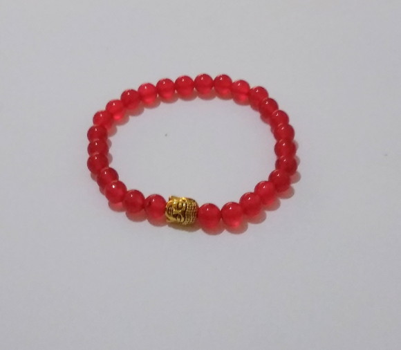 Pulseira Japamala Jade Vermelha com 27 Contas e Buda