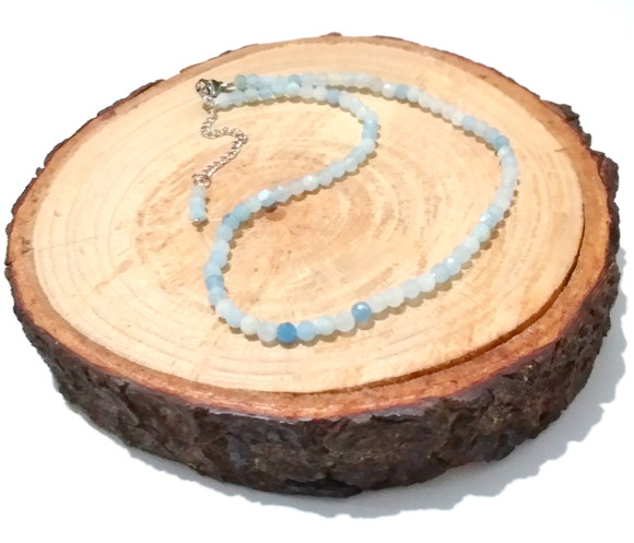 choker Colar com água marinha facetadas e aço inox