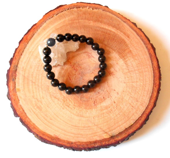 Pulseira Japamala negra 21 contas e jade safira