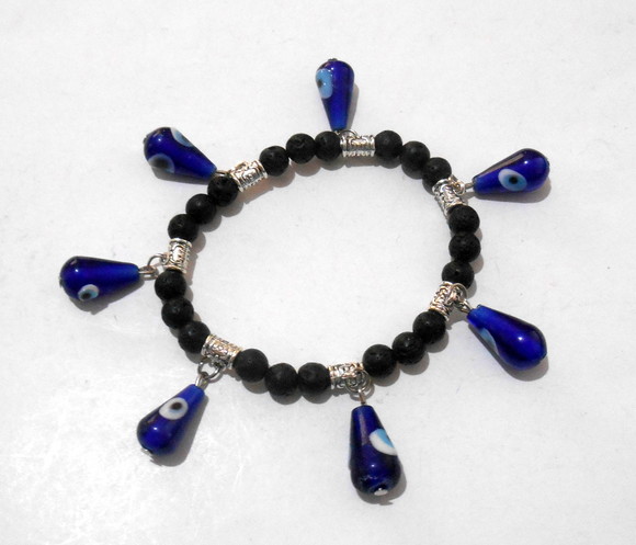 Pulseira Pedra Vulcânica e Olho Grego