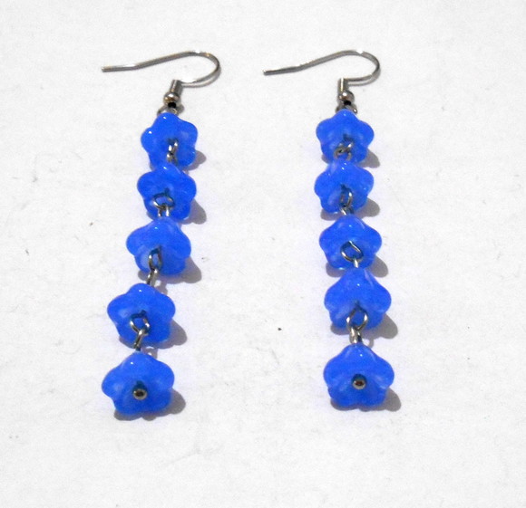 Brinco Flor azul cristal theco em aço inox