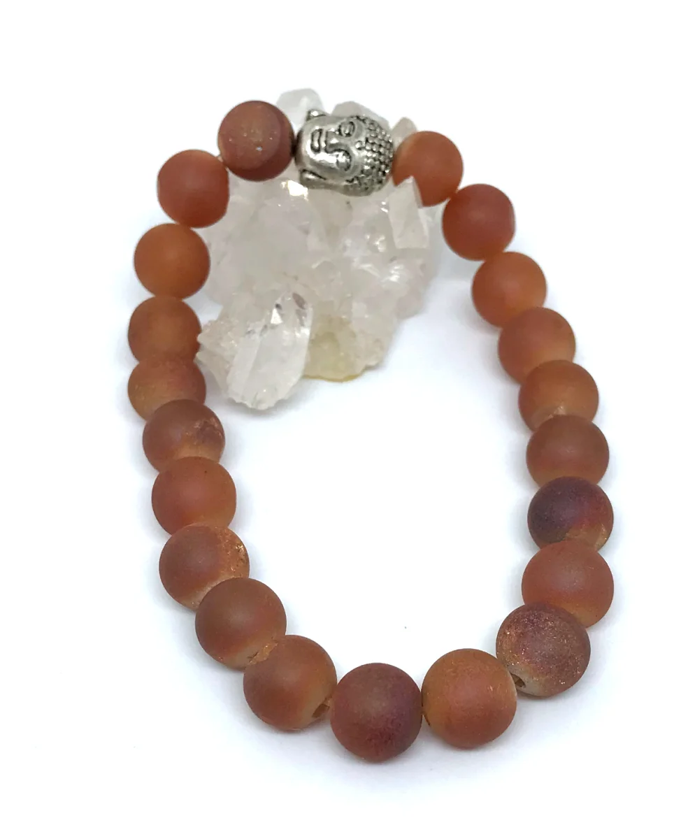 Pulseira Japamala 21 Contas Ágata Druza Fosca e Buda - Imagem 5