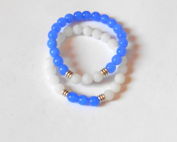 Kit 2 Pulseiras Azul e Branco Contas Jablonex/ Preciosa
