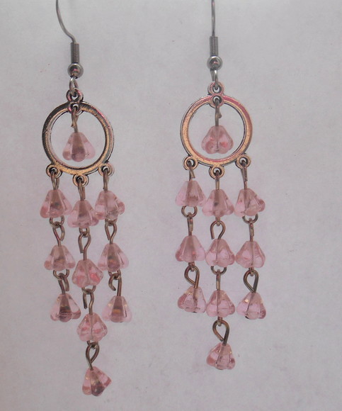 Brinco Flor rosa cristal theco com gancho aço inox