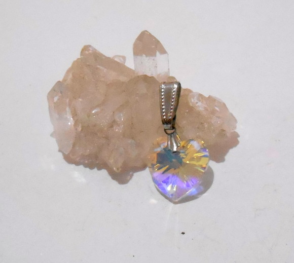 Pingente com Cristal aurora boreal coração e aço inox