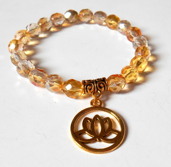 Pulseira Japamala com Cristais Theco e Flor de Lótus