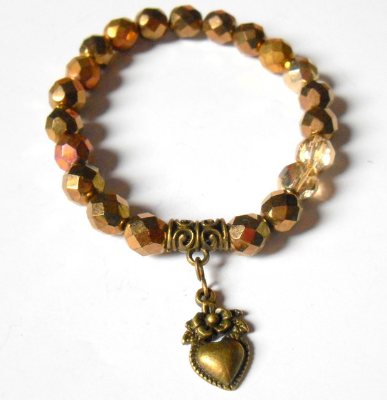 Pulseira Japamala com cristais Theco dourado escuro