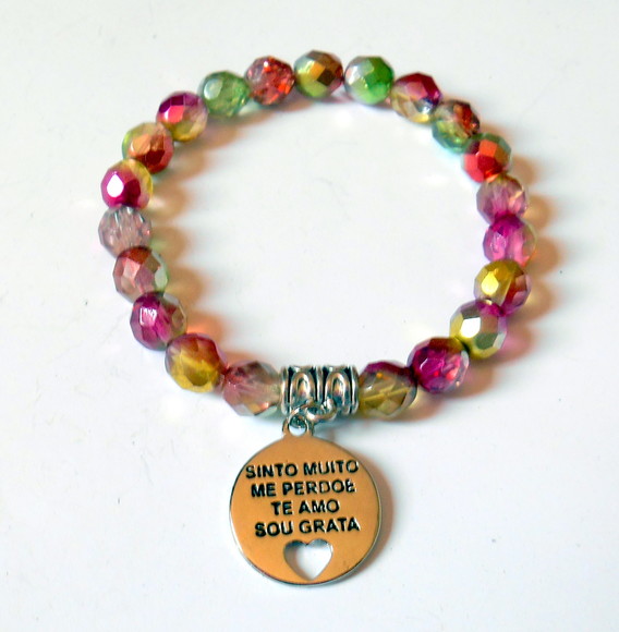 Pulseira Japamala com cristais Theco e pingente hooponopono