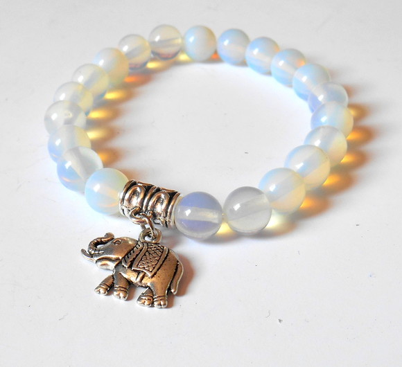 Pulseira da Sorte com Opalita e Elefante