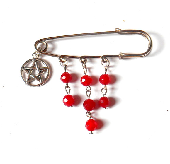 Broche Alfinete com Jade Vermelha e Estrela de David