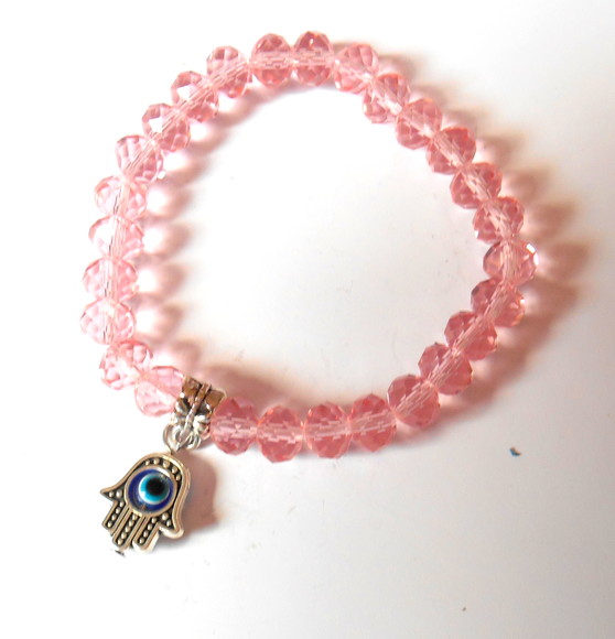 Pulseira Japamala com Cristais e Pingente Mão de Fatima