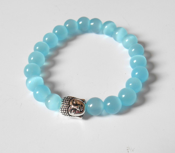 Pulseira Japamala 21 Contas Olho de Gato Azul e Buda