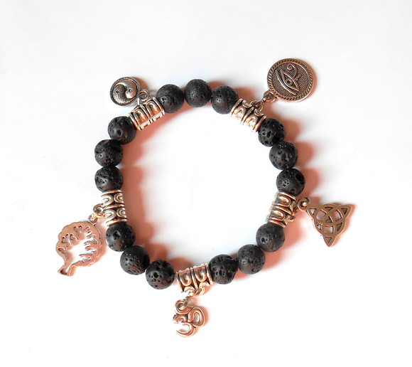 Pulseira Ajustável Esotérica com Lava Vulcânica Simbolos