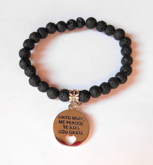 Pulseira Japamala com Lava Vulcânica e Pingente Hooponopono