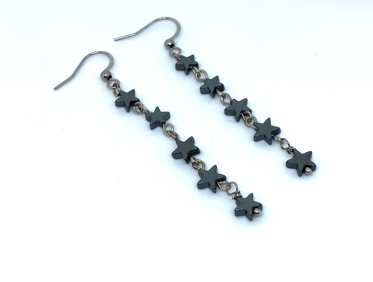 Brinco Estrelas de Hematita com Gancho Aço Inoxidável - Imagem 3