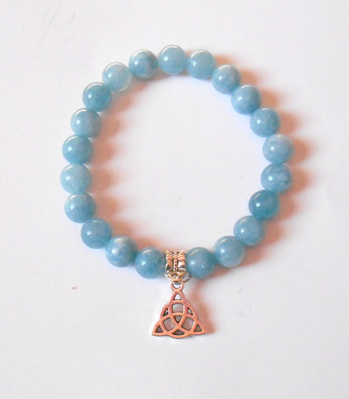 Pulseira Japamala com Agua Marinha e Triquetra