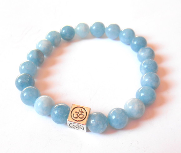 Pulseira Unissex com Agua Marinha e Simbolo Om