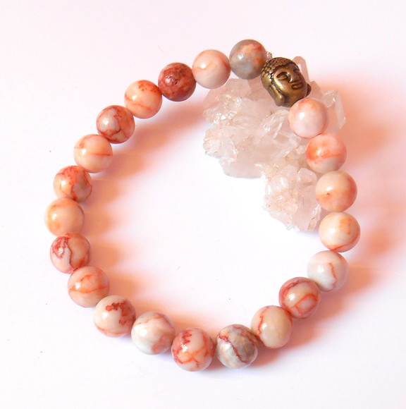 Pulseira Japamala com Jaspe Imperial 21 Contas Buda Bronze