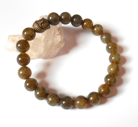 Pulseira Japamala com Labradorita Verde 21 Contas Buda Bronz - Imagem 2