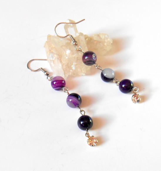 Brinco Ágata Roxa com Gancho Aço Inox