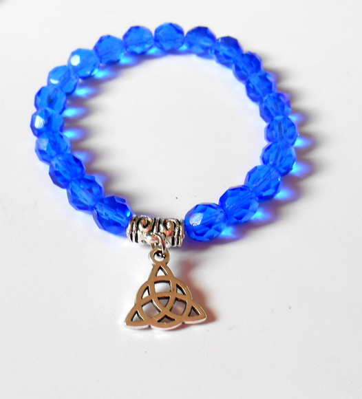 Pulseira Cristal theco azul 21 contas e triquetra