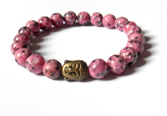 Pulseira Japamala com Jaspe Rosa 21 Contas e Buda