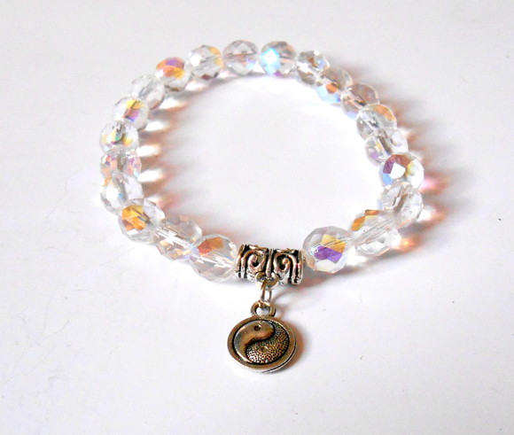 Pulseira Ajustavel Cristal Theco 21 Contas Simbolo Yin Yang