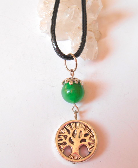 cordão colar com ágata verde e arvore da vida