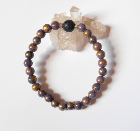 Pulseira Japamala com jade lilás ouro 27 contas
