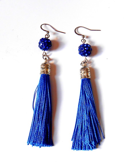 Brinco com shamballa azul e Tassel