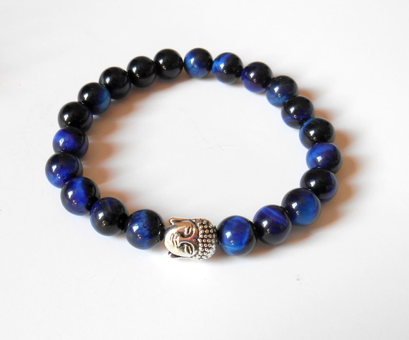 Pulseira Japamala com olho de tigre azul 21 contas