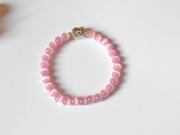 Pulseira Japamala Com Olho Gato Rosa 27 Contas