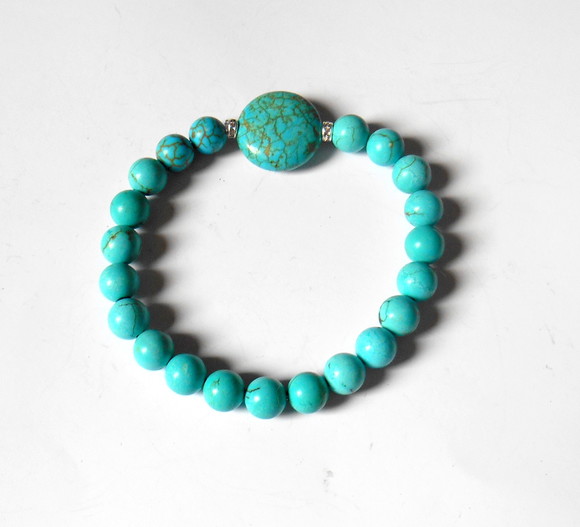 Pulseira Ajustavel com Turquesa e Cristal