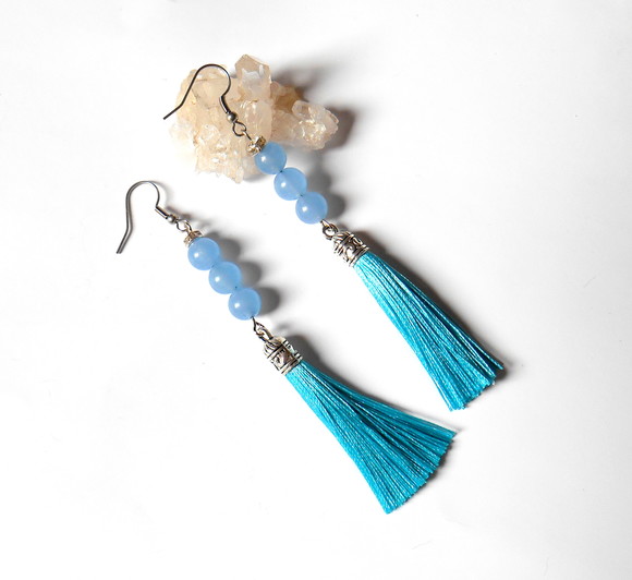Brinco com Jade Azul e Tassel