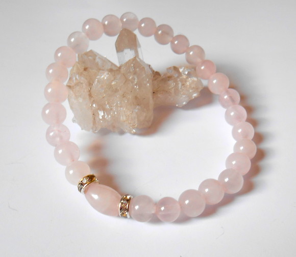 Pulseira Ajustavel Japamala com Quartzo Rosa e Cristais