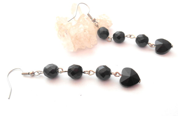 Brinco Cristal Theco Negro e Coração