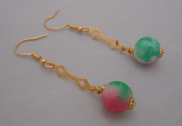 Brinco Jade Colorida Folheado a Ouro