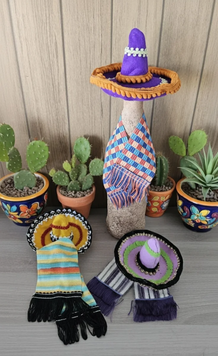 Kit de Poncho e sombreiro para garrafas - Imagem 6