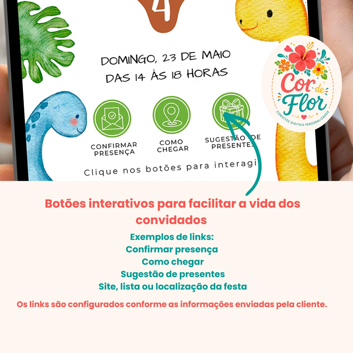 Convite Digital Interativo Aniversário Tema Dinossauros Menino Aquarela - Imagem 2
