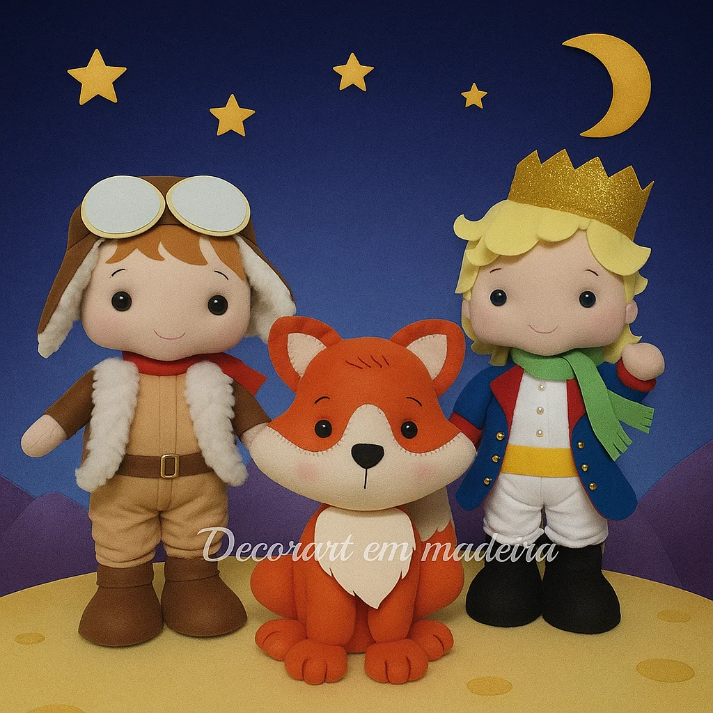 Kit 3 bonecos Pequeno Príncipe Decoração Feltro Festas