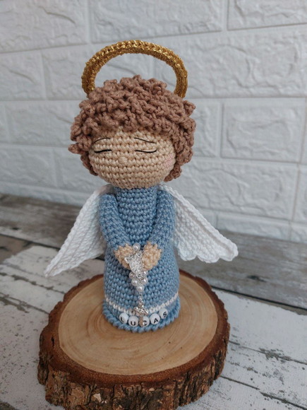 Anjo da Guarda Amigurumi com Nome Bordado e Caixa 15 cm